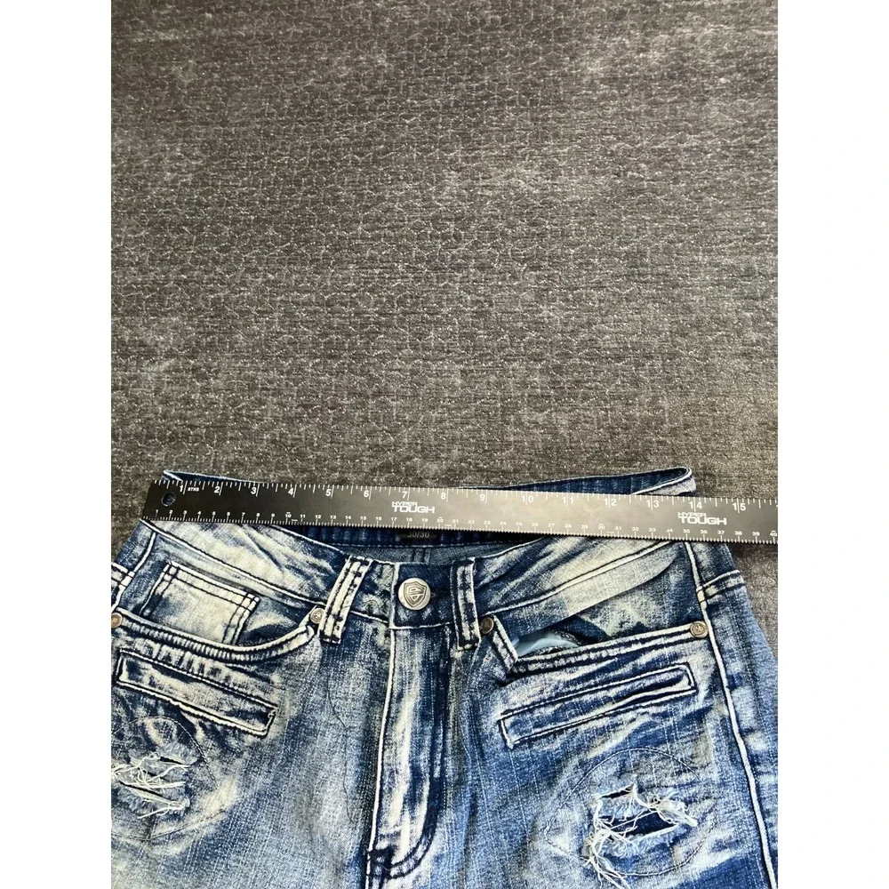 Encrypted Skinny Jeans Men 30x30 Blue Denim Cotton Acid Wash Low Rise Distressed